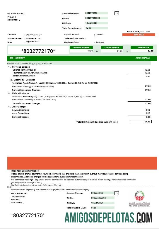 Premium UEA ABU DHABI DISTRIBUTION 7 CO. bisnis Tagihan Tagihan Word and PDF templat, versi 2