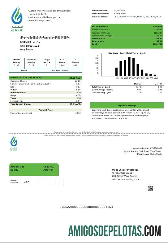 Profesional UEA Al Fanar Gas Group bisnis Tagihan Tagihan templat in Word and PDF format