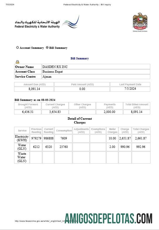 UEA Dubai Federal Listrik & Air Authority Listrik, Air bisnis Tagihan Tagihan Word and PDF format desain