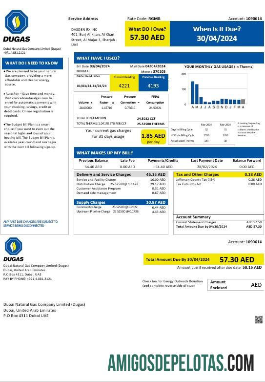 Dapat Diedit UEA Dubai Natural Gas Perusahaan Limited (Dugas) bisnis Tagihan Tagihan templat in Word and PDF format