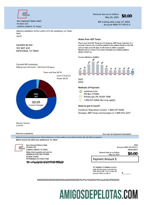 Premium AS AEP Texas Listrik bisnis Tagihan Tagihan templat in Word and PDF format