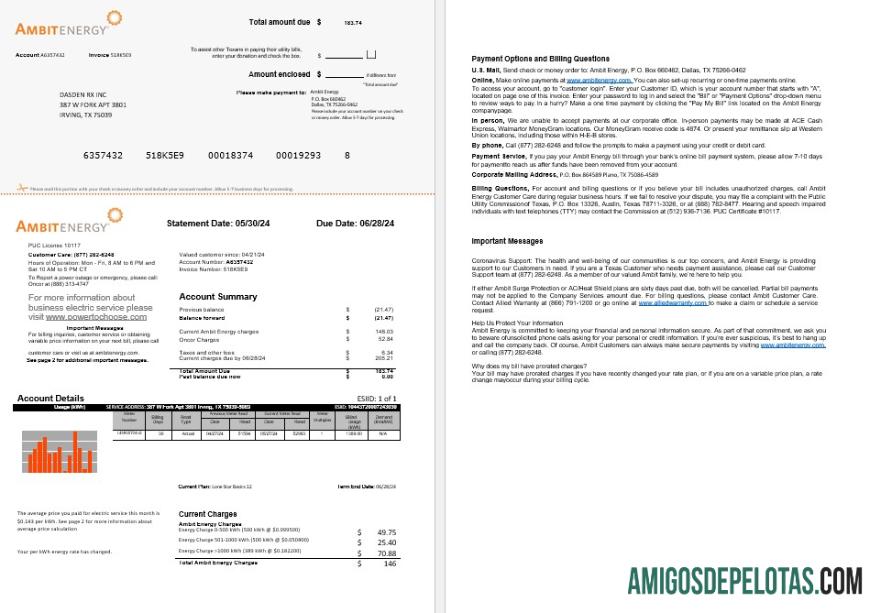 Dapat Diedit AS Ambit Energy bisnis Tagihan Tagihan Word and PDF templat 1 2 pages