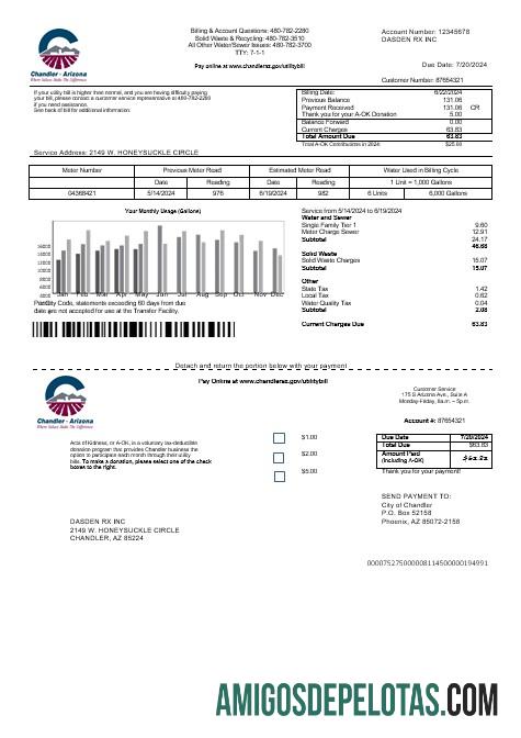 Premium AS Arizona Chandler bisnis utilities Tagihan templat in Word and PDF format