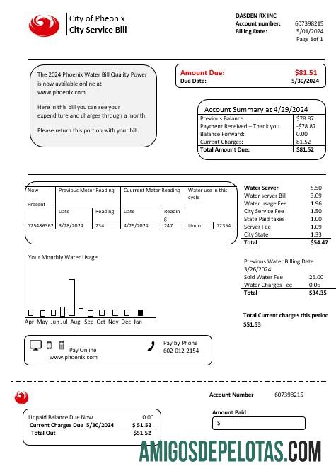 Dapat Diedit AS Arizona City of Phoenix bisnis Tagihan Tagihan templat in Word and PDF format