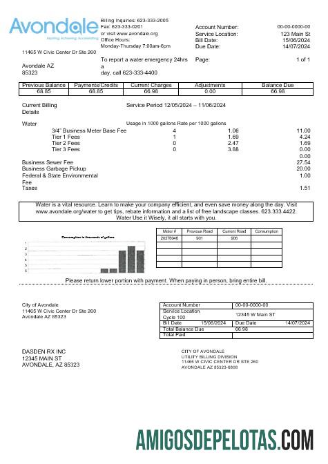 Dapat Diedit AS Arizona The City of Avondale Air bisnis Tagihan Tagihan templat in Word and PDF format