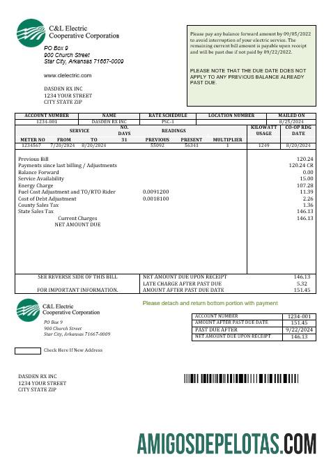 Berkualitas AS Arkansas C & L Electric Cooperative Corporation bisnis Tagihan Tagihan templat in Word and PDF format
