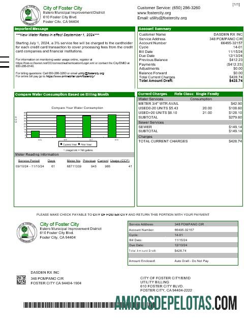 Berkualitas AS CITY OF FOSTER CITY bisnis Tagihan Tagihan Word and PDF templat