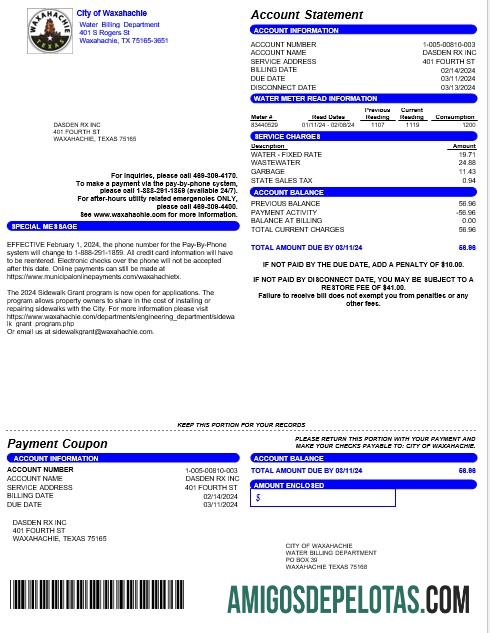 Premium AS CITY OF WAXAHACHIE bisnis Tagihan Tagihan Word and PDF templat