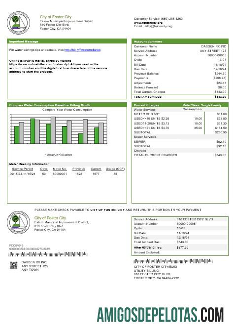 Realistis AS California City of Foster City bisnis Tagihan Tagihan templat in Word and PDF format