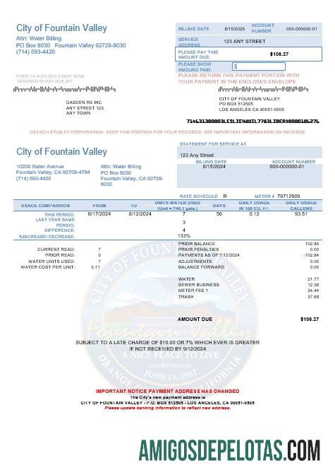 Berkualitas AS California City of Fountain Valley bisnis Tagihan Tagihan templat in Word and PDF format