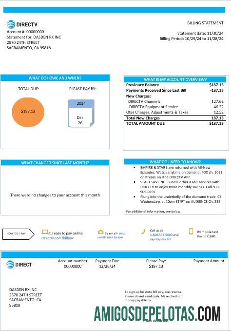 Berkualitas AS California Directv bisnis Tagihan Tagihan templat in Word and PDF format, good for address prove