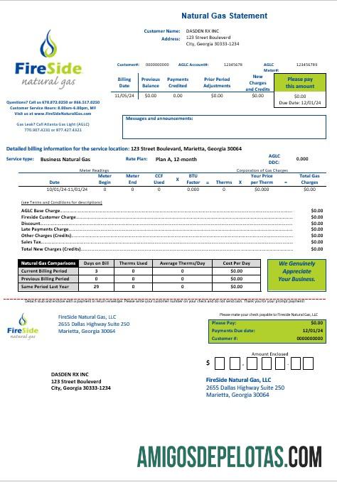 Dapat Diedit AS California FireSide natural Gas busienss Tagihan Tagihan templat in Word and PDF format