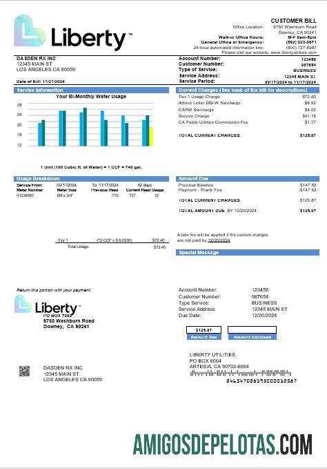 Profesional AS California Liberty Utilities bisnis Tagihan Tagihan templat in Word and PDF format
