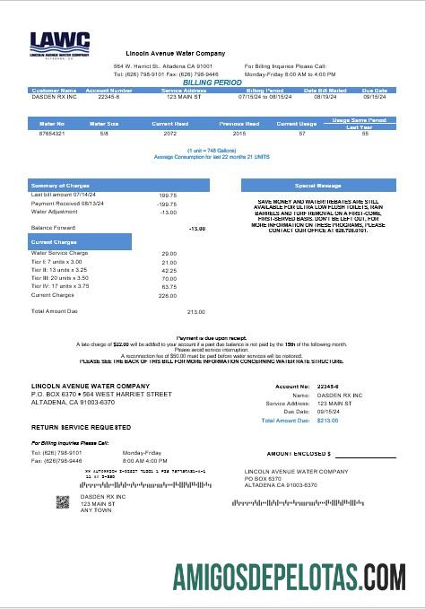 Profesional AS California Lincoln Avenue Air Perusahaan bisnis Tagihan Tagihan templat in Word and PDF format