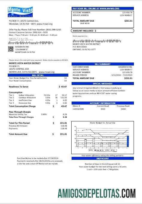 Profesional AS California Monte Vista Air District bisnis Tagihan Tagihan templat in Word and PDF format