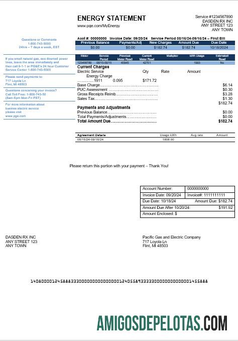 Premium AS California PG&E (Pacific Gas and Electric Perusahaan) bisnis Tagihan Tagihan templat in Word and PDF format, versi 2