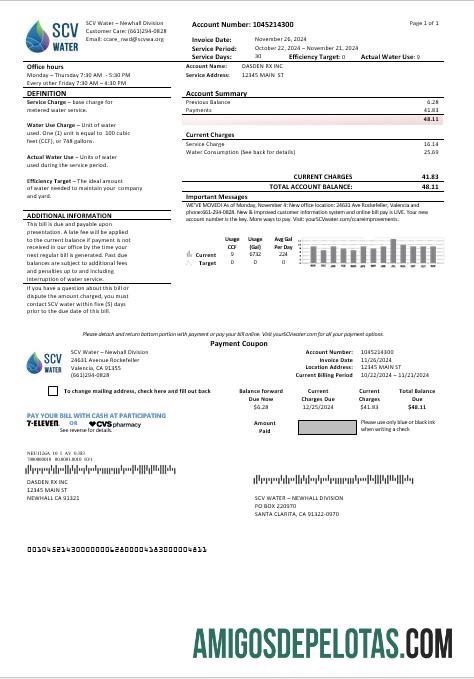 Berkualitas AS California Santa Clarita SCV Air bisnis Tagihan Tagihan templat in Word and PDF format