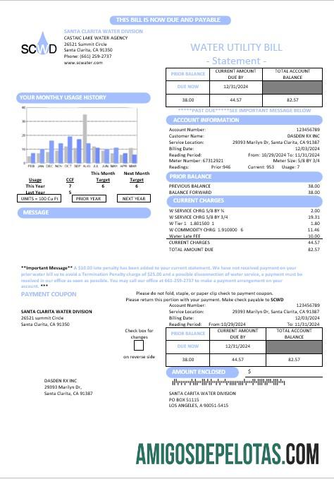 Profesional AS California Santa Clarita Air Division (SCWD) bisnis Tagihan Tagihan templat in Word and PDF format