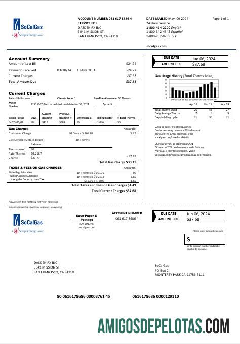 Dapat Diedit AS California SoCal Gas bisnis Tagihan Tagihan templat in Word and PDF format