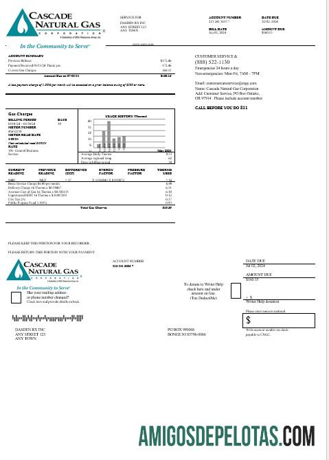 Profesional AS Cascade Natural Gas bisnis Tagihan Tagihan, Word and PDF templat