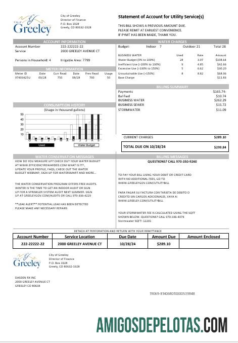Realistis AS Colorado City of Greeley Air bisnis Tagihan Tagihan templat in Word and PDF format
