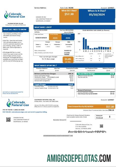 Premium AS Colorado Natural Gas bisnis Tagihan Tagihan templat in Word and PDF format