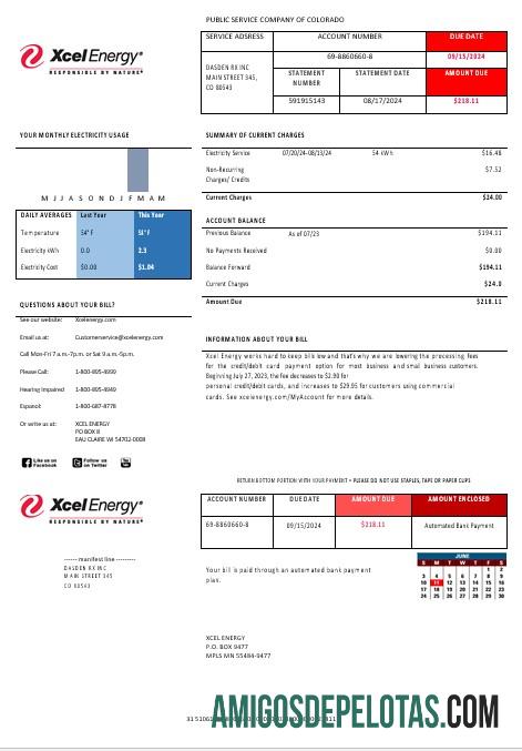 Premium AS Colorado XcelEnergy Listrik bisnis Tagihan Tagihan templat in Word and PDF format, versi 3