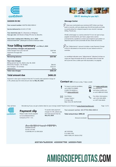 Dapat Diedit AS Con Edison Listrik bisnis Tagihan Tagihan templat in Word and PDF format