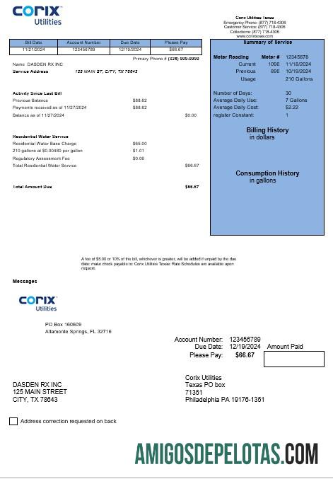 Dapat Diedit AS Corix Utilities bisnis Tagihan Tagihan templat in Word and PDF format
