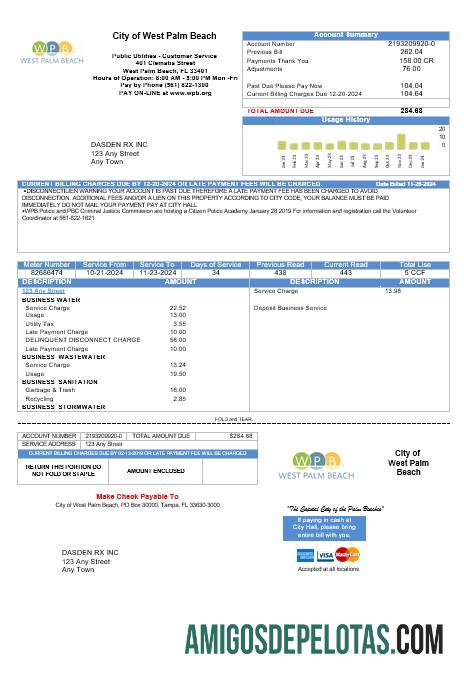 Profesional AS Florida City of West Palm Beach bisnis Tagihan Tagihan templat in Word and PDF format