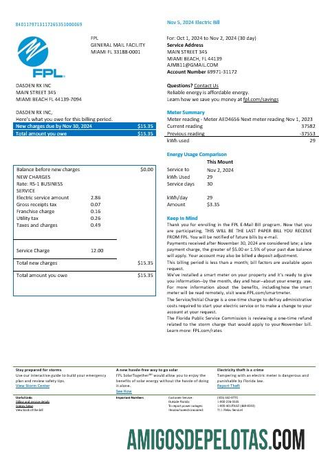 AS Florida FPL Listrik bisnis Tagihan Tagihan Word and PDF format, versi 2 pratinjau