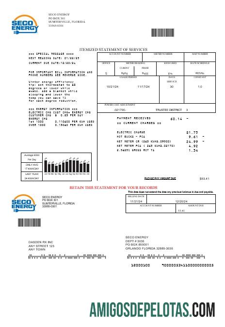 Dapat Diedit AS Florida Seco Energy bisnis Tagihan Tagihan templat in Word and PDF format
