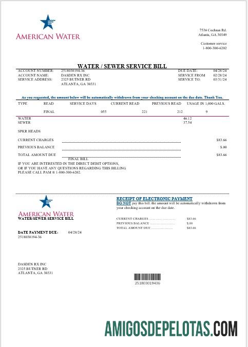 Profesional AS Georgia American Air bisnis Tagihan Tagihan templat in Word and PDF format