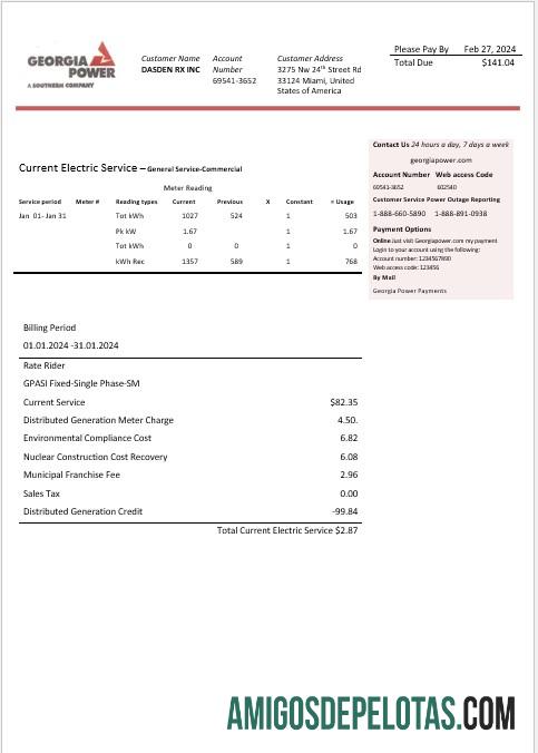 Berkualitas AS Georgia Power bisnis Tagihan Tagihan templat in Word and PDF format, fully Dapat Diedit
