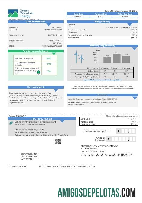 Profesional AS hijau Mountain Energy bisnis Tagihan Tagihan templat in Word and PDF format