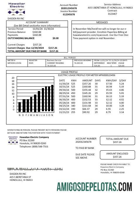 Berkualitas AS Hawaiian Electric bisnis Tagihan Tagihan templat in Word and PDF format