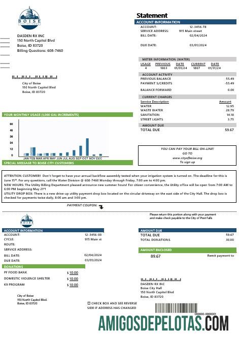 Premium AS Idaho Boise City of Trees Air bisnis Tagihan Tagihan templat in Word and PDF format