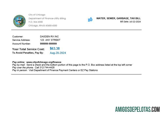 Profesional AS Illinois Chicago Air, sewer, garbage, pajak bisnis Tagihan Tagihan Word and PDF templat