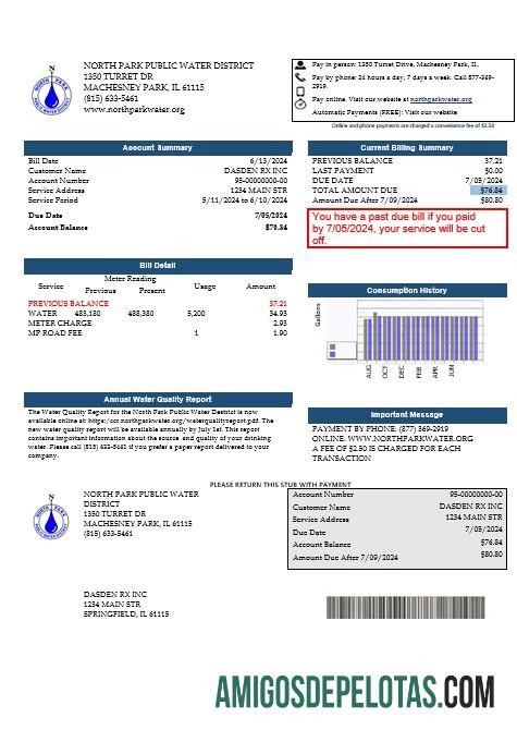 Berkualitas AS Illinois North Park Public Air District IL bisnis Tagihan Tagihan templat in Word and PDF format