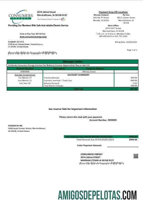 Dapat Diedit AS Iowa Consumers Energy bisnis Tagihan Tagihan templat in Word and PDF format