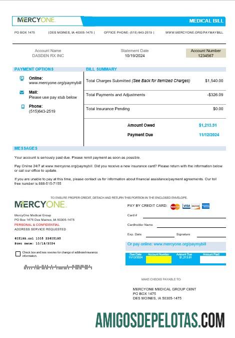 Premium AS Iowa MercyOne medis bisnis Tagihan Tagihan templat in Word and PDF format