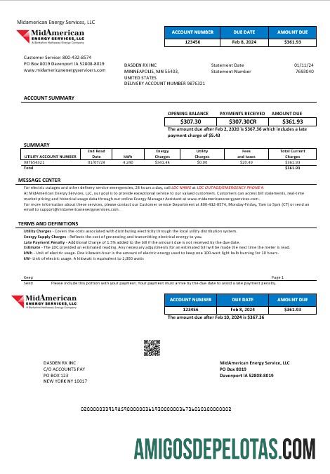 Dapat Diedit AS Iowa MidAmerican Energy Services bisnis Tagihan Tagihan templat in Word and PDF format