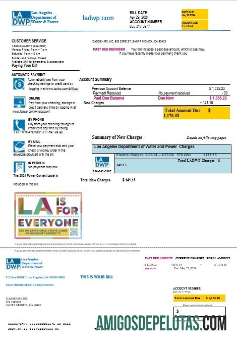 Realistis AS LA DWP bisnis Tagihan Tagihan templat in Word and PDF format