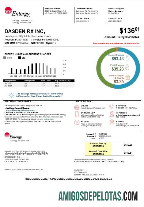 Berkualitas AS Louisiana Entergy bisnis Tagihan Tagihan templat in Word and PDF format, versi 2