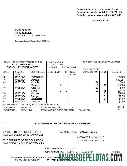 AS Louisiana St. John the Baptist Parish Air bisnis Tagihan Tagihan in Word and PDF format sampel