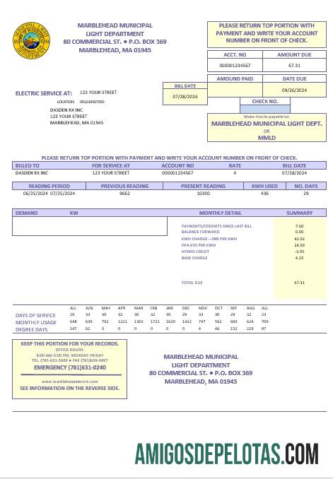 Dapat Diedit AS Marblehead Municipal Light Department bisnis Tagihan Tagihan templat in Word and PDF format