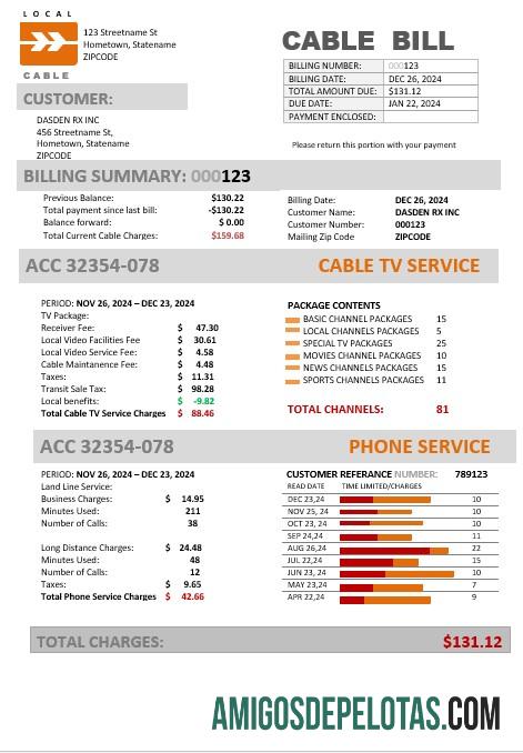 Profesional AS Marine Local Cable bisnis Tagihan Tagihan templat in Word and PDF format