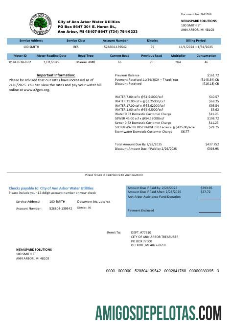 Berkualitas AS Michigan City of Ann Arbor Air Utilities bisnis Tagihan Tagihan templat in Word and PDF format