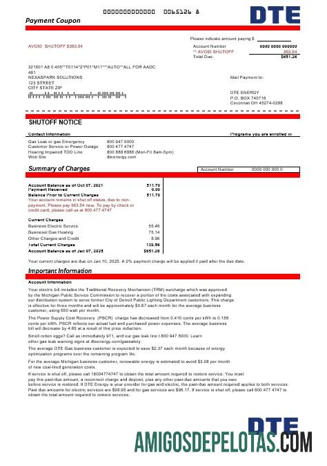 Realistis AS Michigan DTE Energy bisnis Tagihan Tagihan templat in Word and PDF format