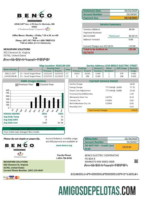Berkualitas AS Minnesota Benco Elecric Listrik easy fillable bisnis Tagihan Tagihan templat in Word and PDF format